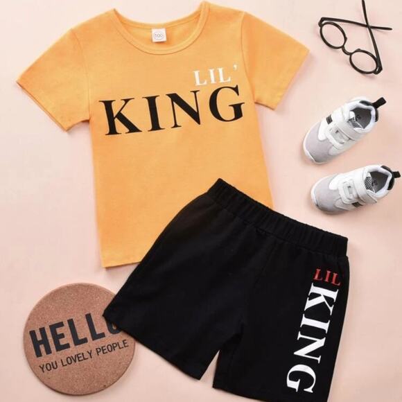 NEW Shein Letter Graphic Tee & Shorts Set Lil King Toddler BOYS SIZE 1-2 YEARS - Picture 1 of 6